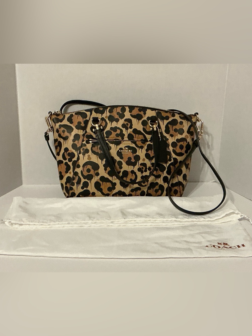 Coach “Wild Beast” Ocelot Print Leather Crossbody Satchel Tote